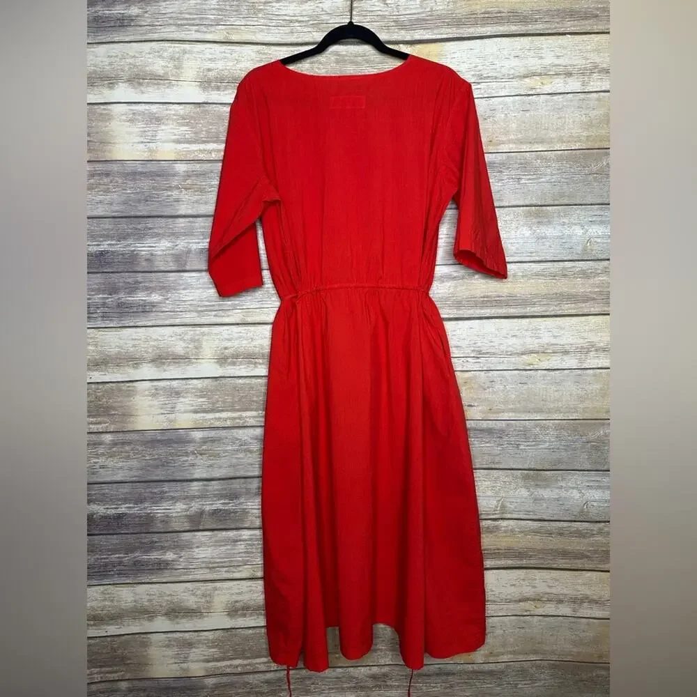 MANUELLE GUIBAL red Poplin pop over dress with drawstring waist S - Picture 3 of 10